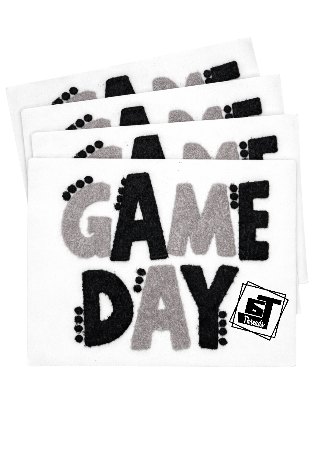 Black and Gray Fuzzy Game Day Patch...Patches Only