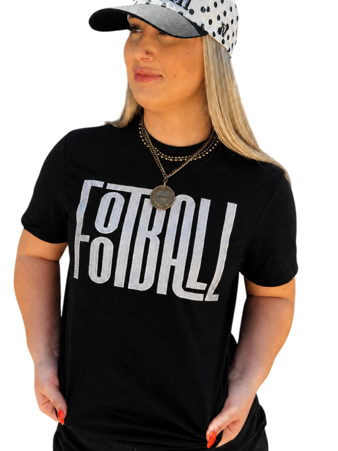 Fabric silver Football Word with Dimond Detail T-Shirt