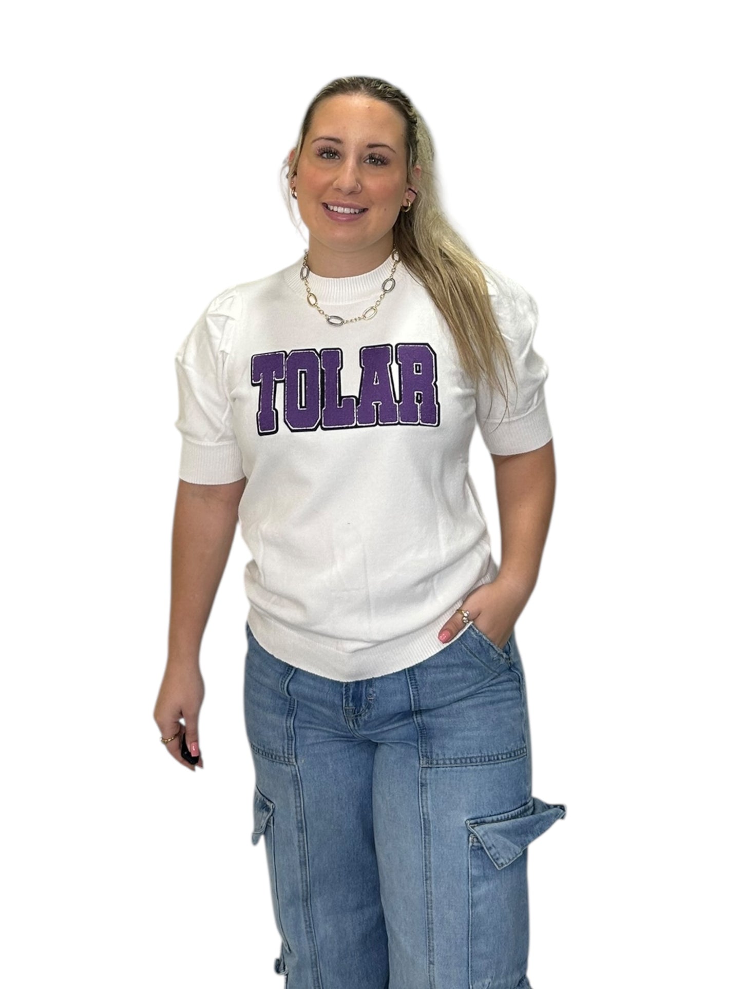 Purple Tolar on White Short Sleeve