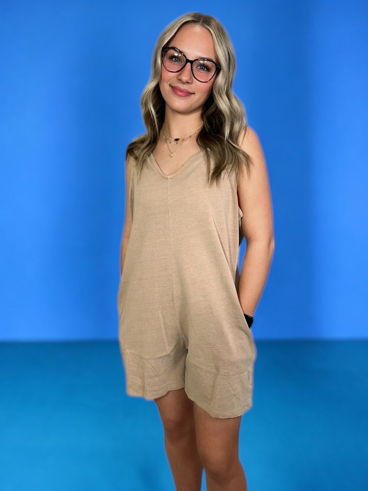 brown v-neck romper