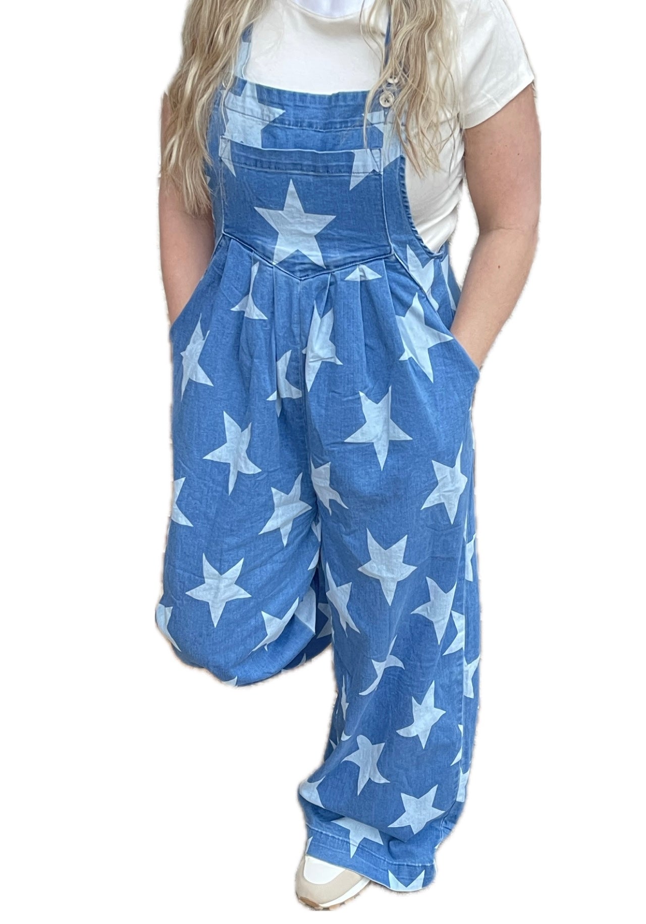 Denim star pattern overalls