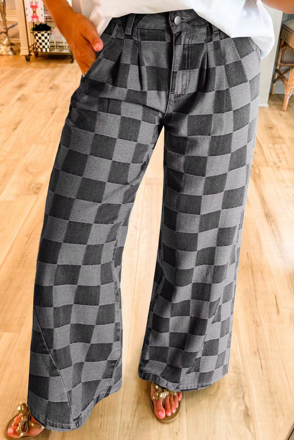 Black checkered denim jeans