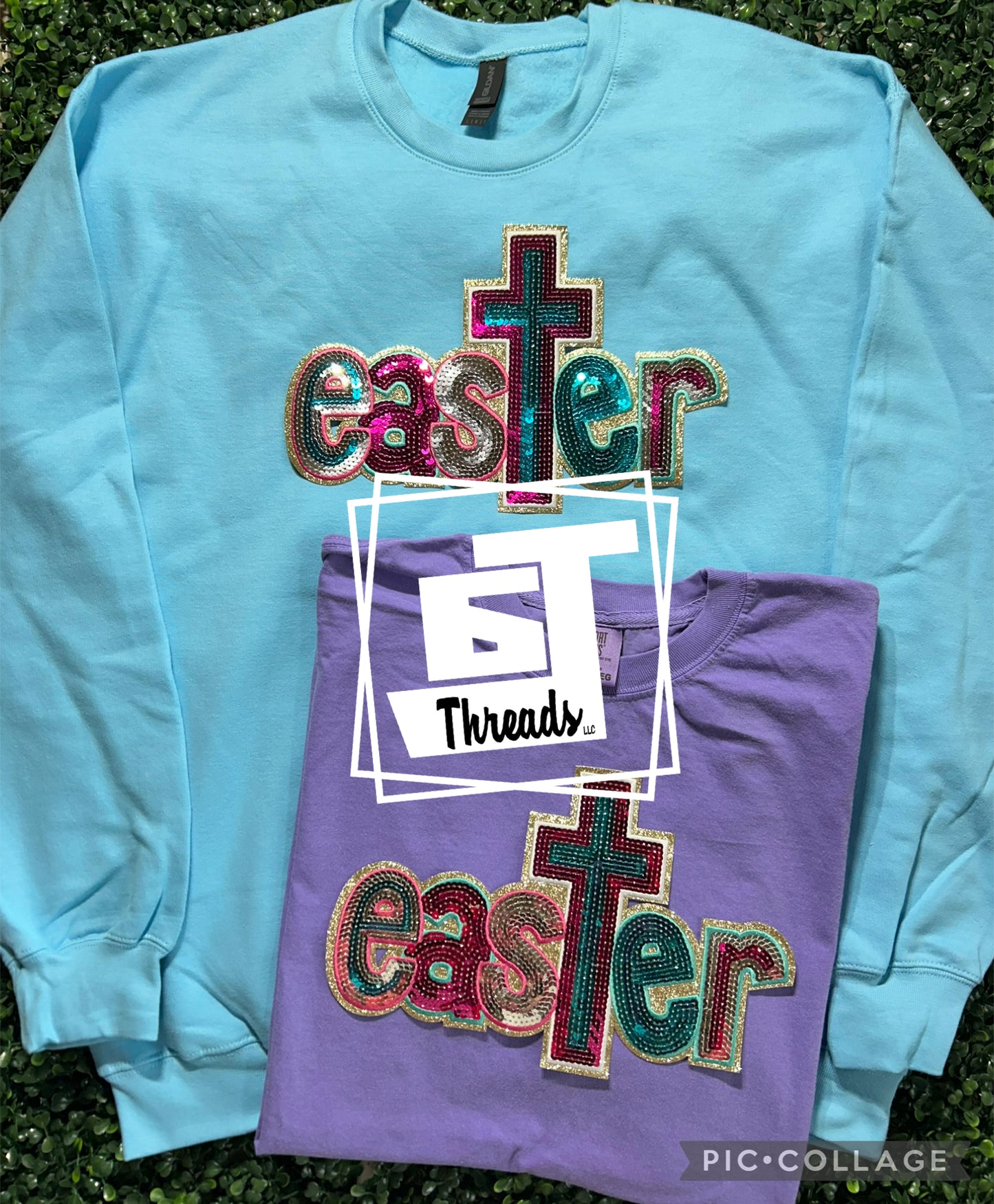 Sequins Easter with cross iron on patch shirts