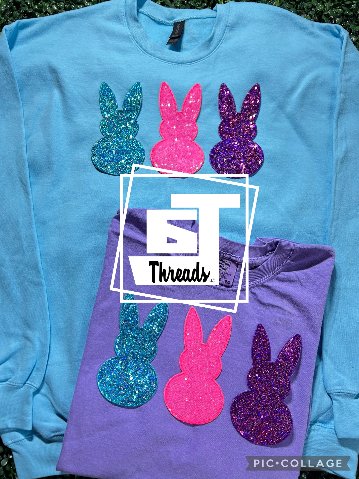 sequin bunnies easter iron on patch shirts