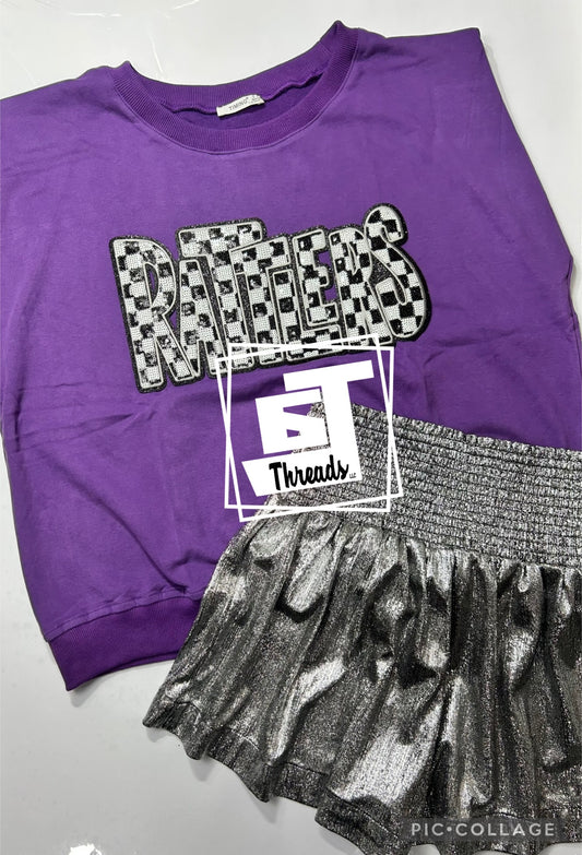 Purple muscle tank with rattler checkered patch