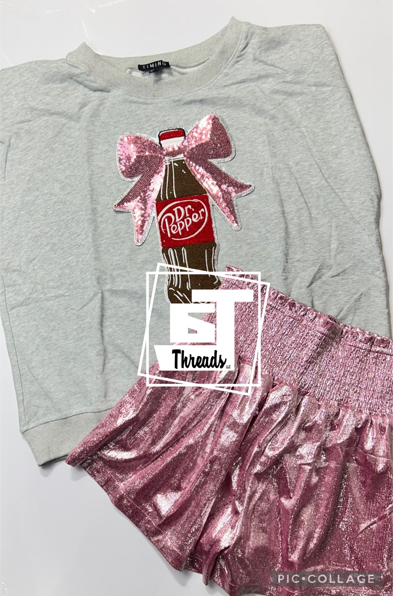 Grey muscle tank, soda bottle with bow patch