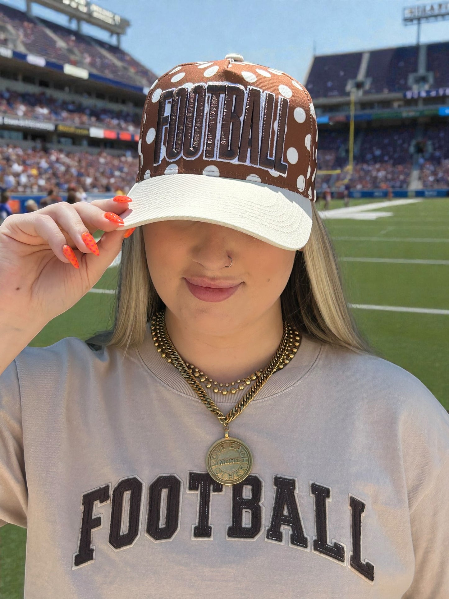 Brown Football White Polka Dot Cap