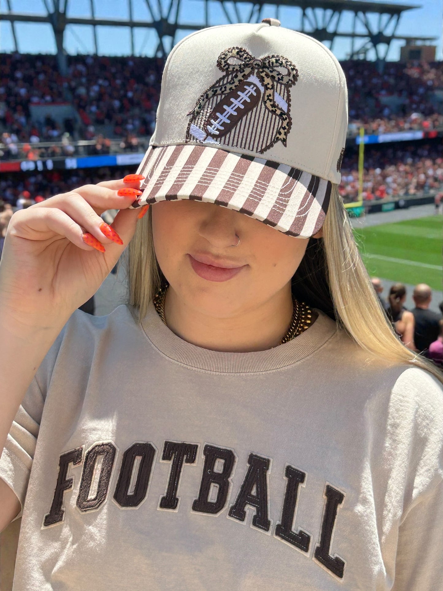 Football Leopard Bow with Stripes Hat