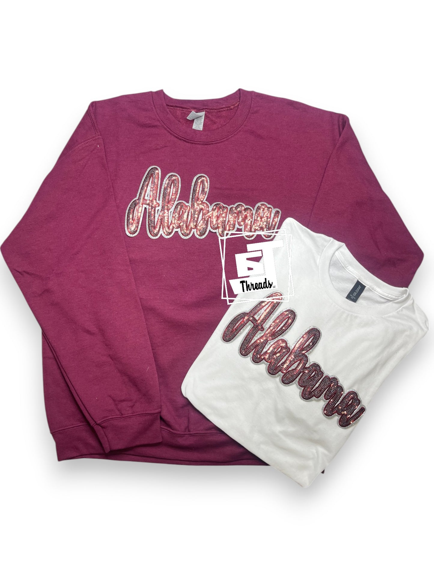 Maroon Cursive Sequin Alabama