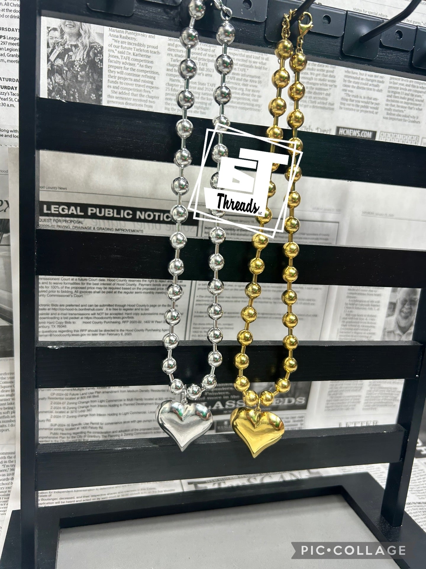 Large gold and silver bubble heart necklace