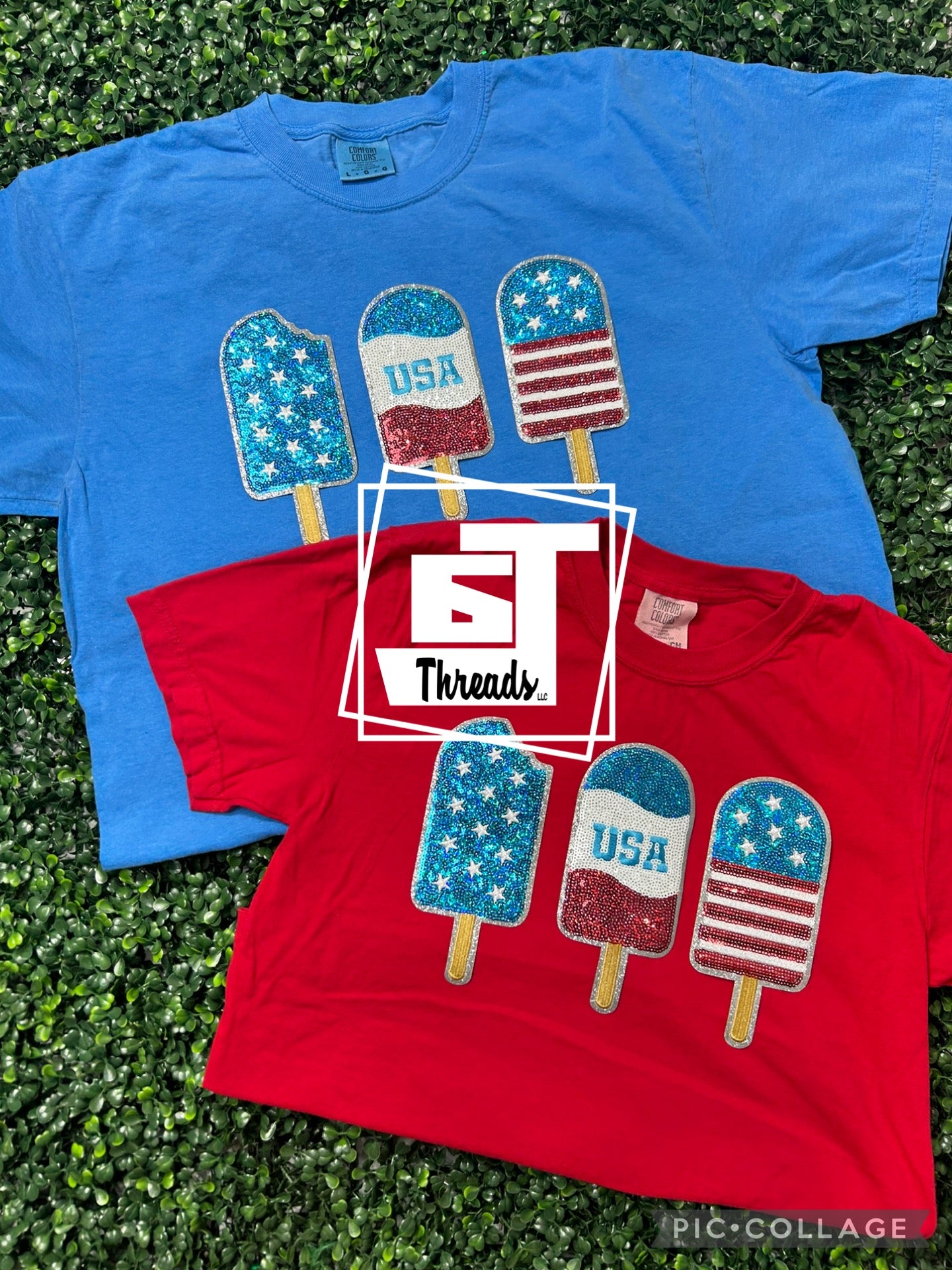 Sequence USA popsicles on a blue and red T-shirt