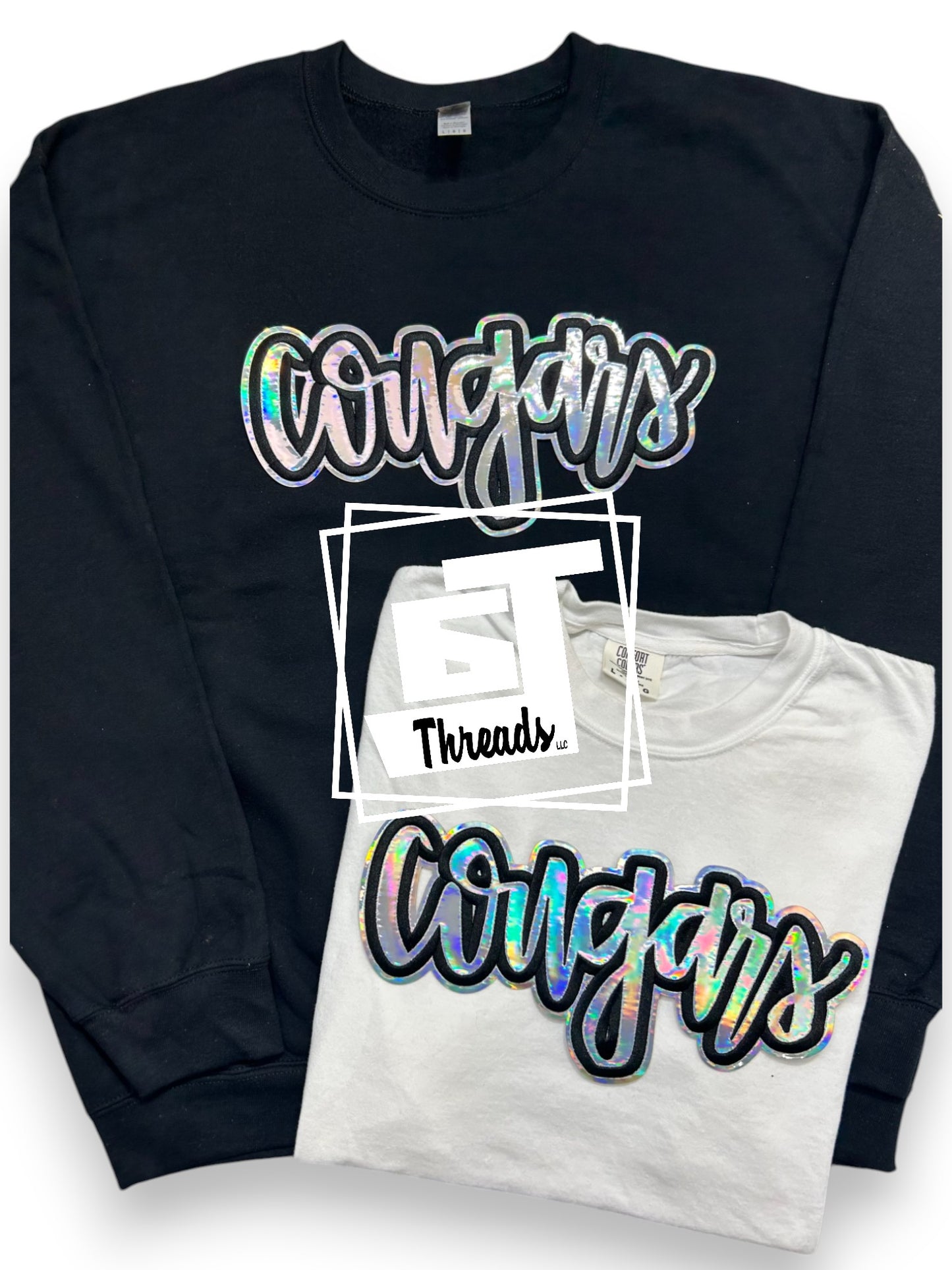 cursive metallic cougars iron on patch