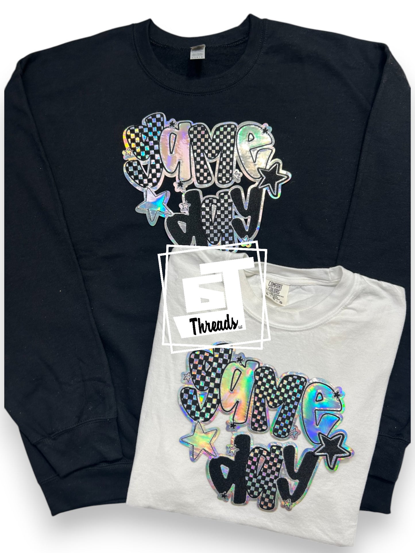 metallic checkered game day iron on patch