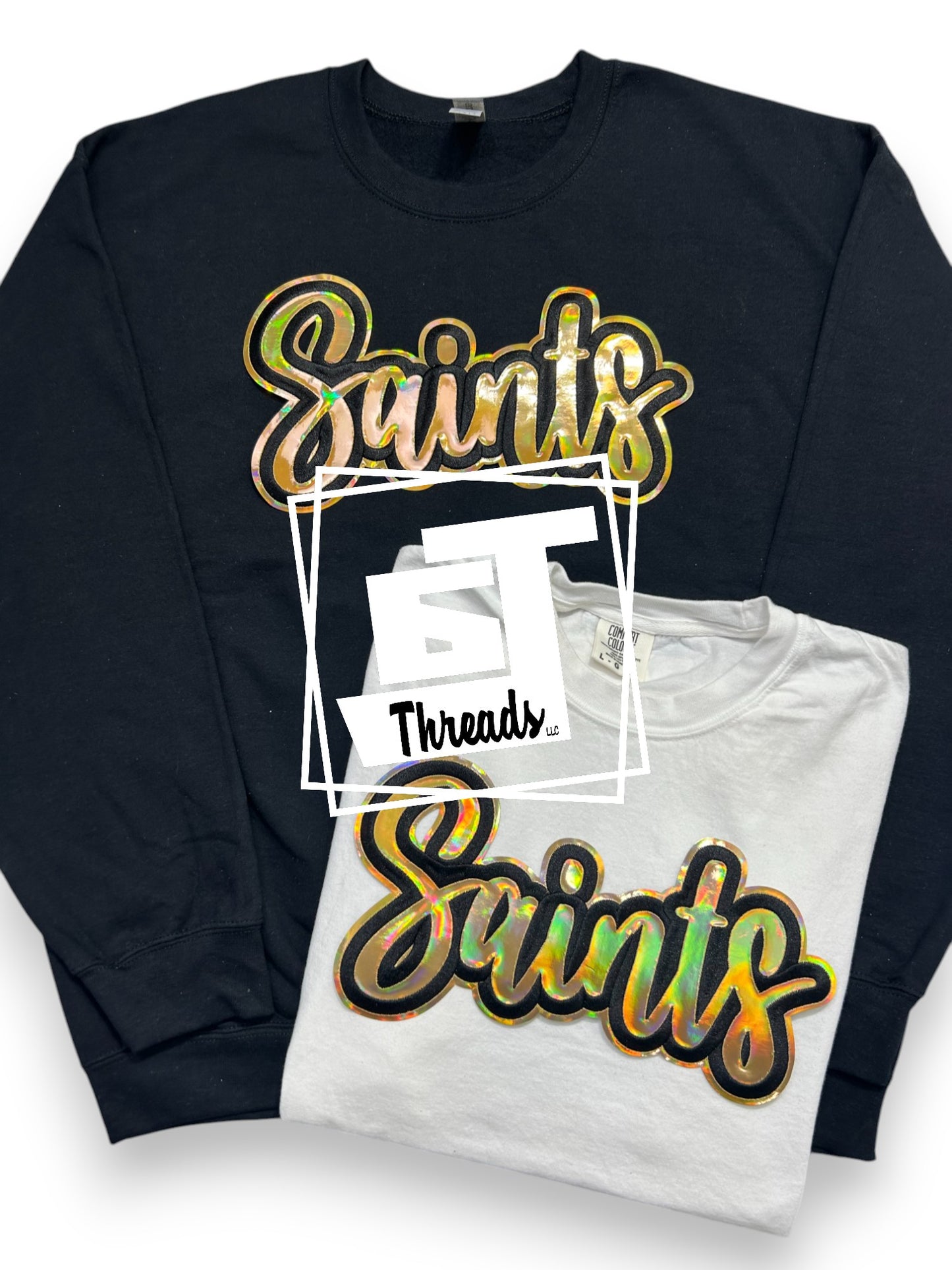 gold cursive metallic saints iron on patch