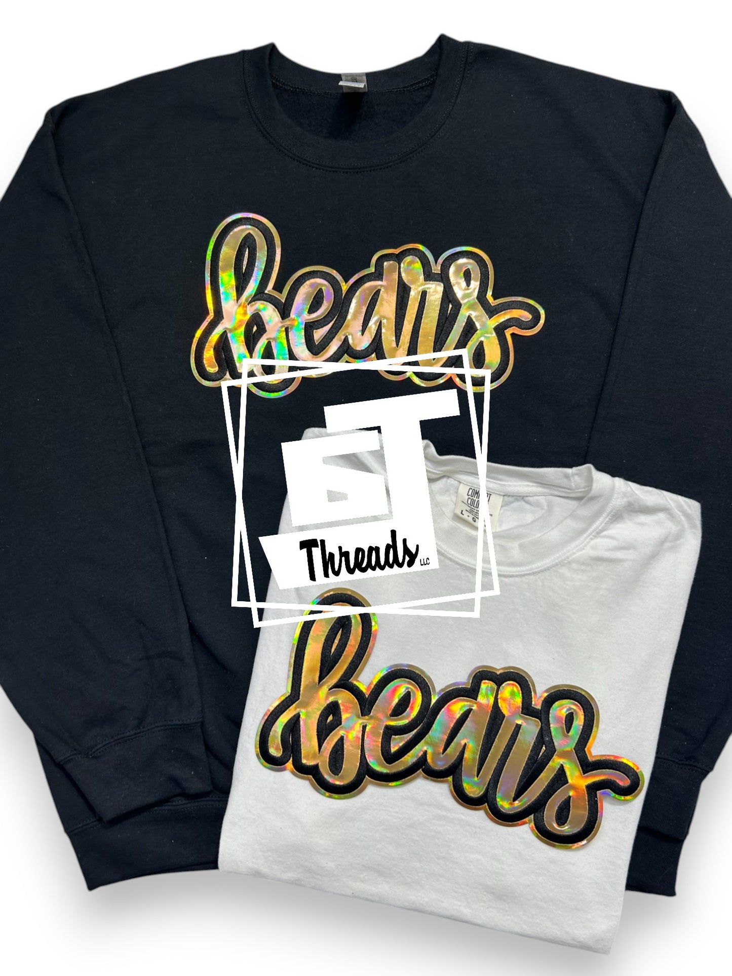 gold cursive metallic bears iron on patch