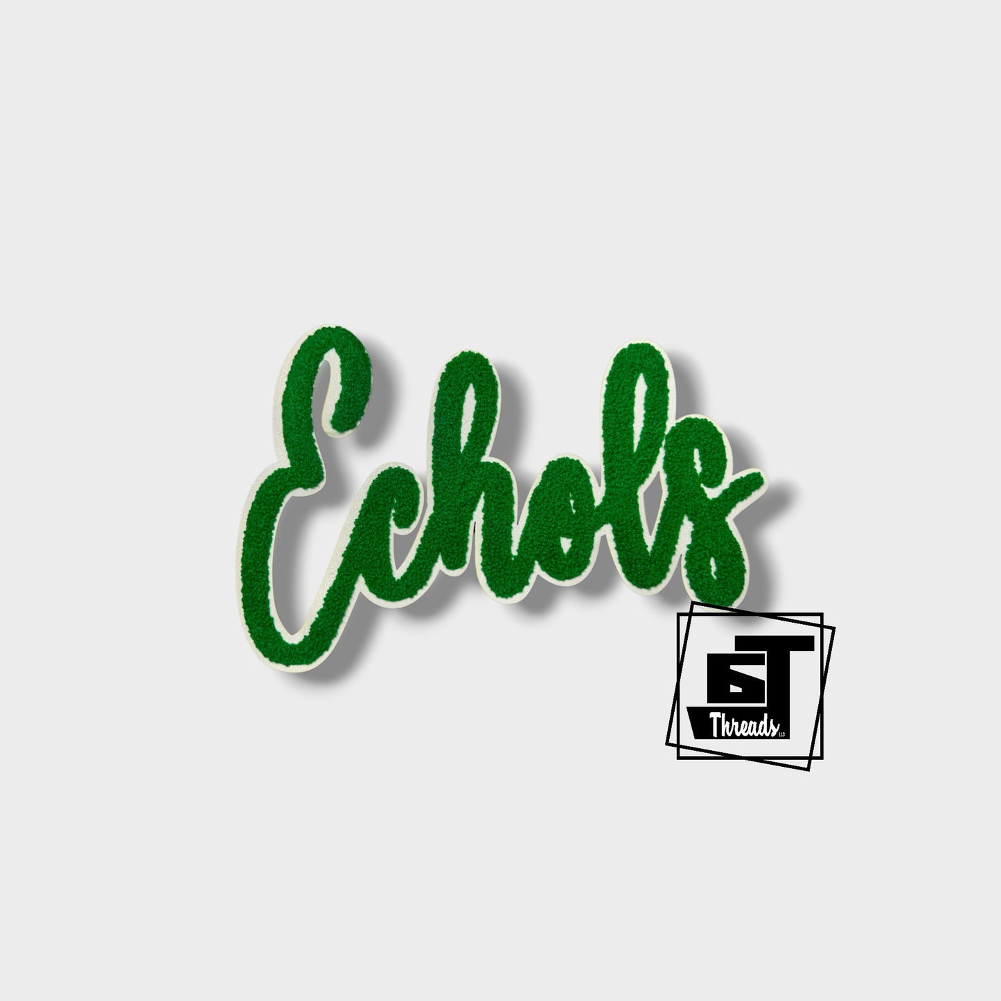 green cursive chenille echols iron on patch