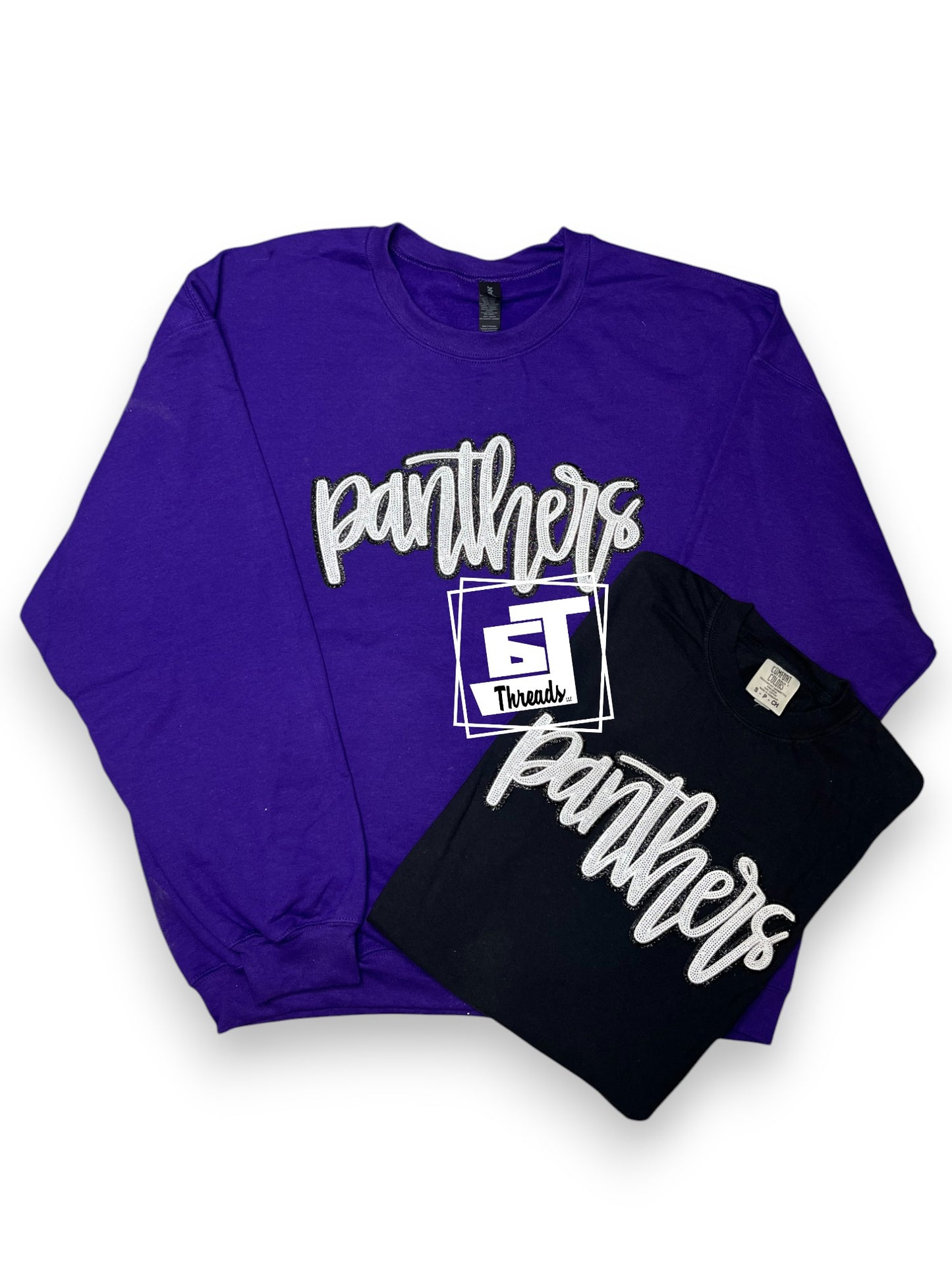 White Cursive Sequin Panthers