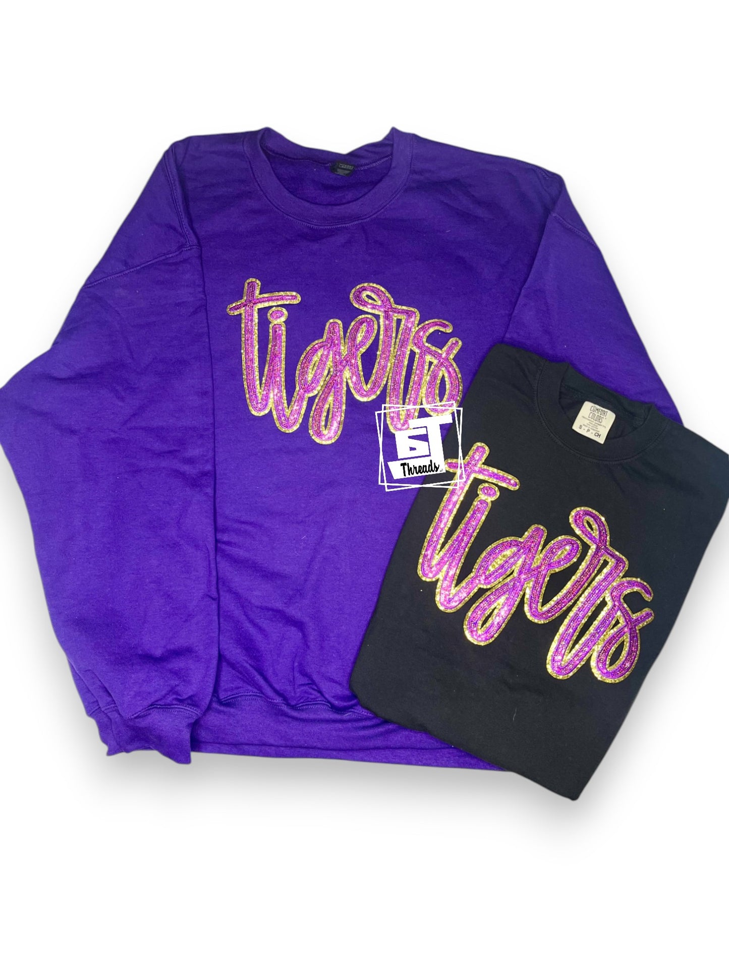Purple & Gold Cursive Sequin Tigers