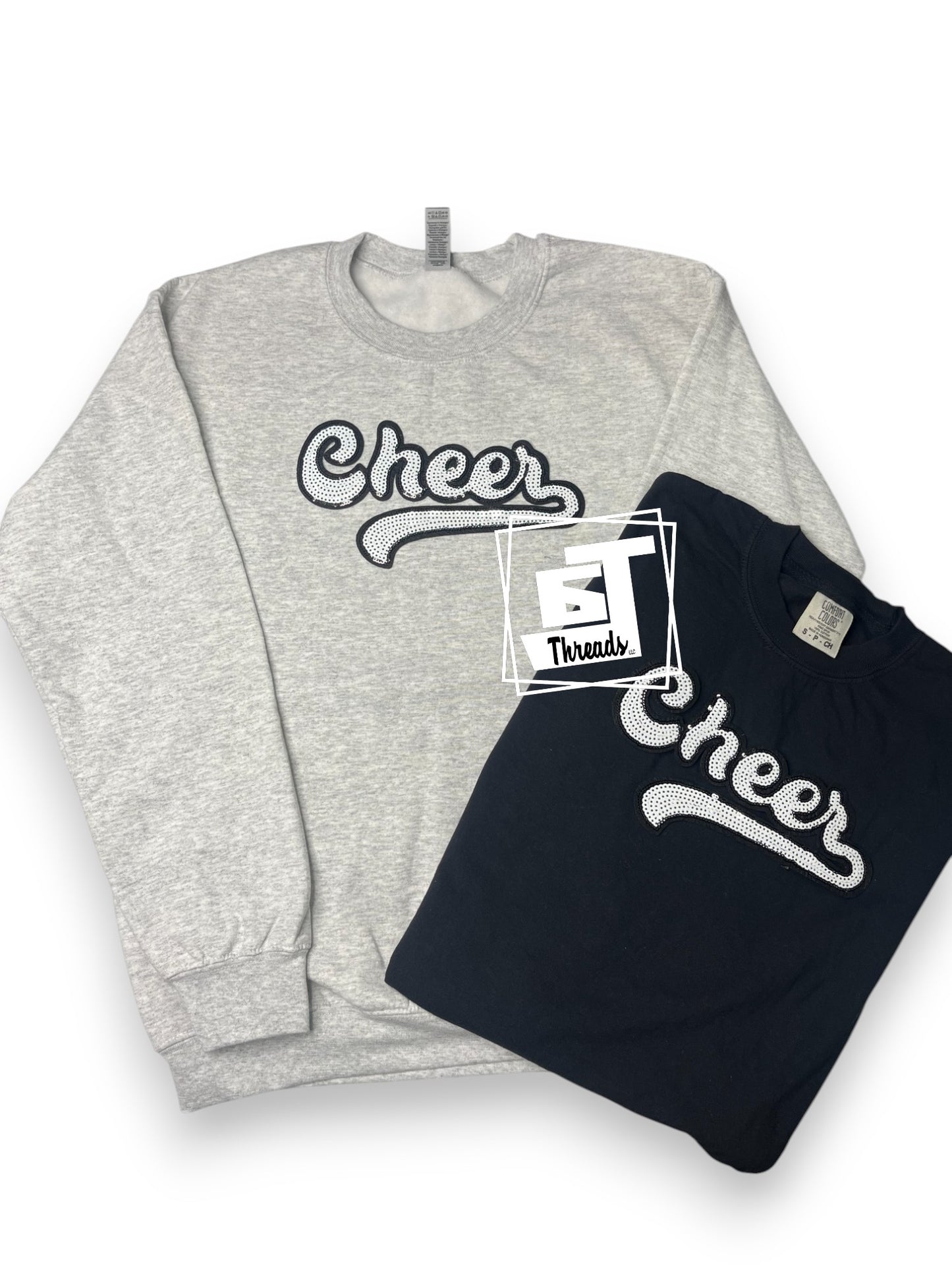 White Cursive Sequin Cheer