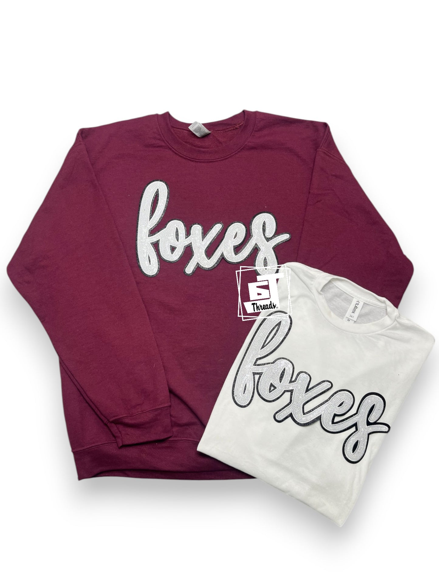 White Cursive Sequin Foxes