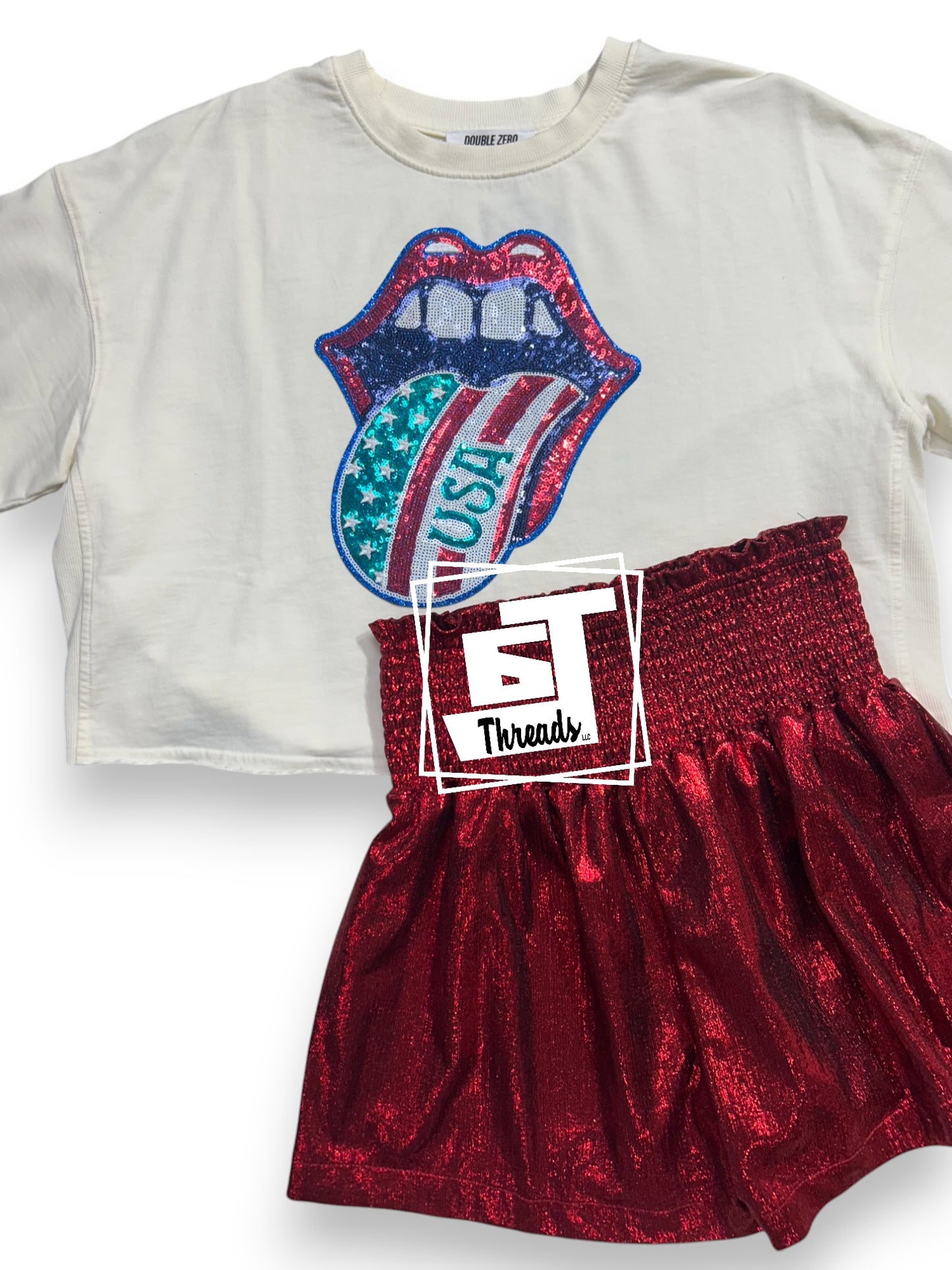 Cream Crop Top USA Tongue Out