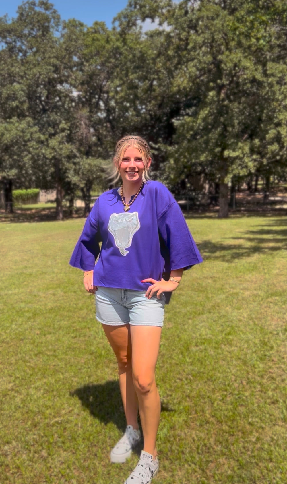 Silver Sequin Rattler head On Purple Top