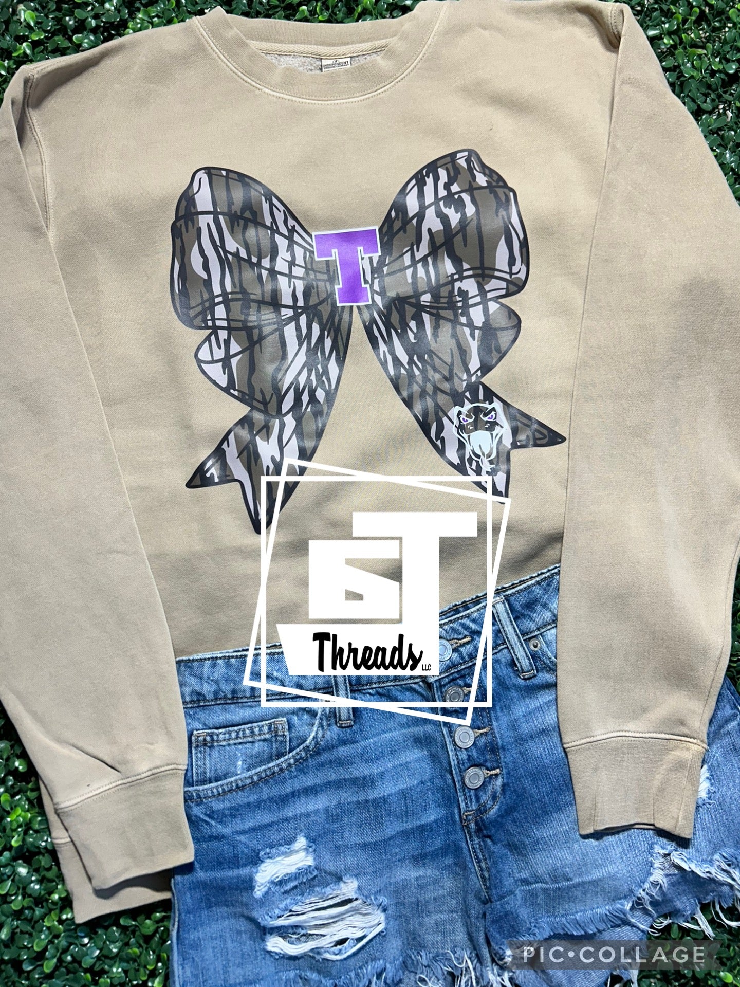 tolar camo bow tan sweatshirt
