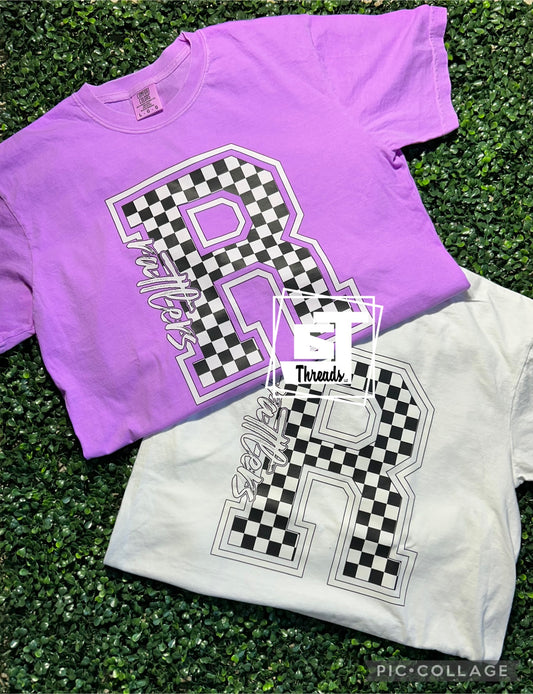 checkered rattlers r purple shirt white shirt