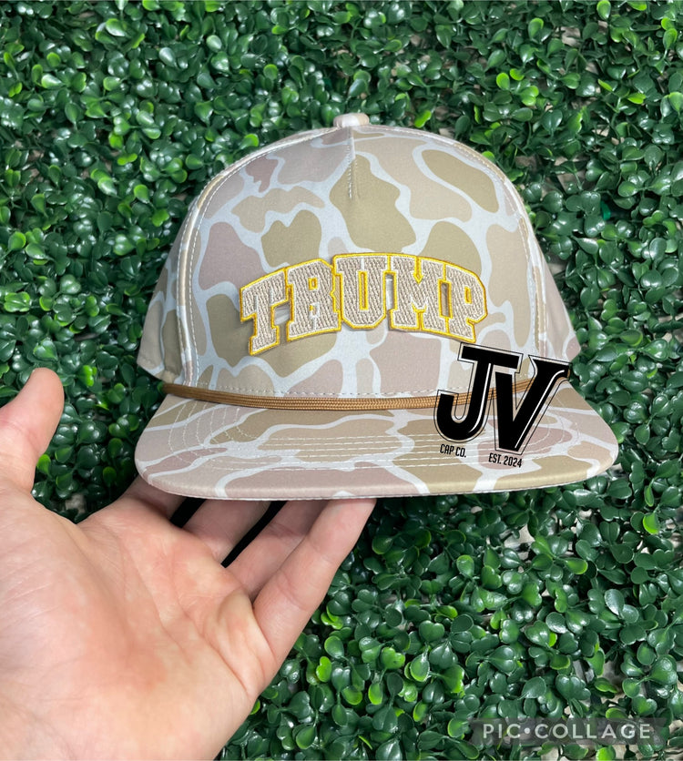 jv yellow trump patch on camo cap