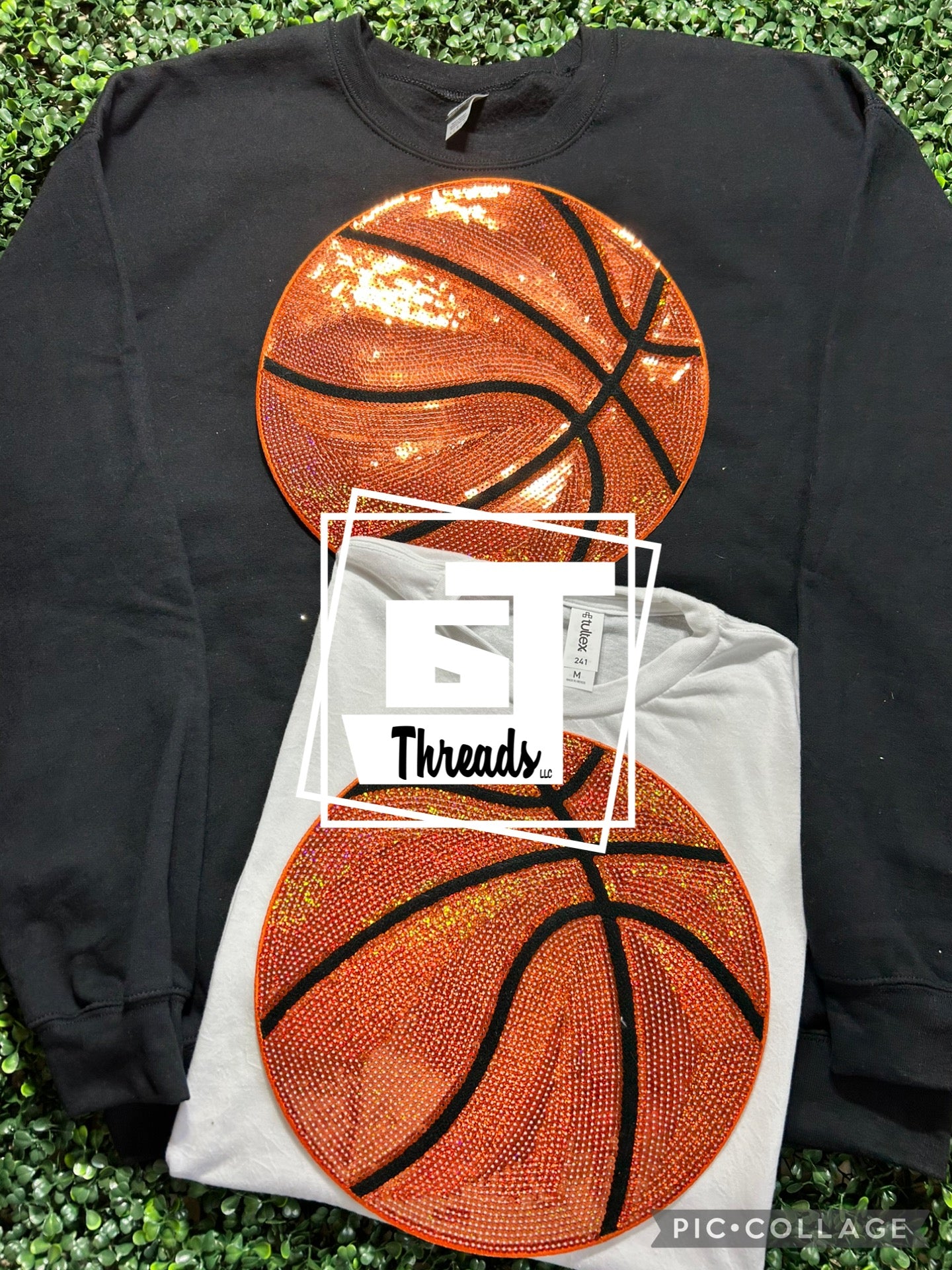sequin basketball iron on patch black sweatshirt white shirt