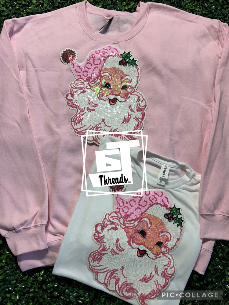 pink sequin santa iron on patch christmas shirts