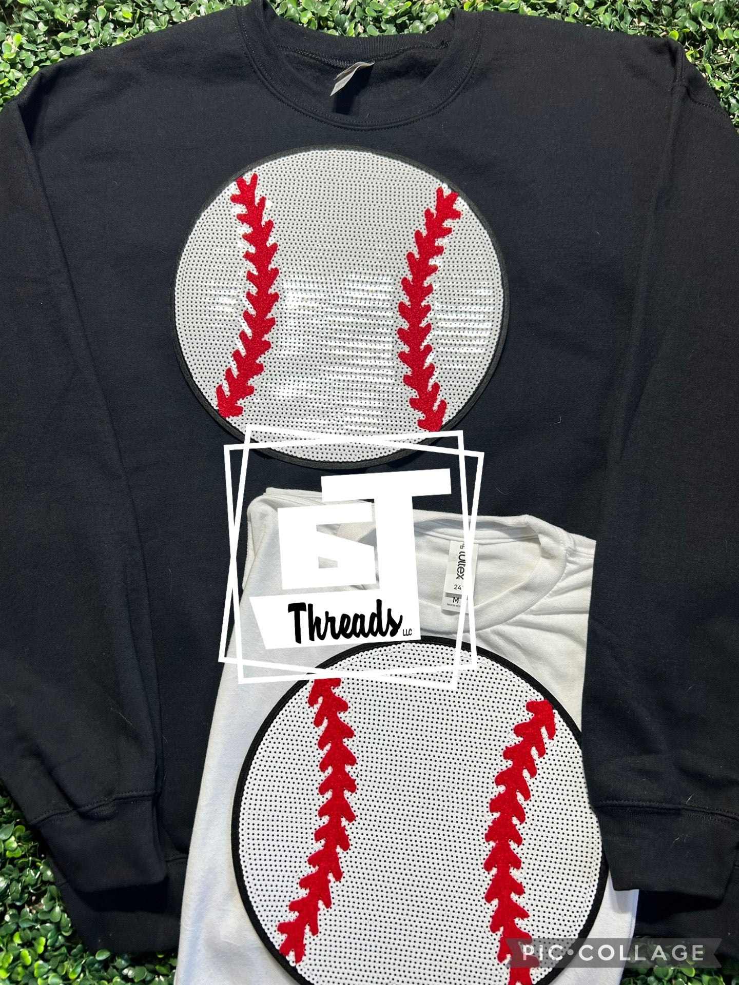 sequin baseball iron on patch black sweatshirt white shirt