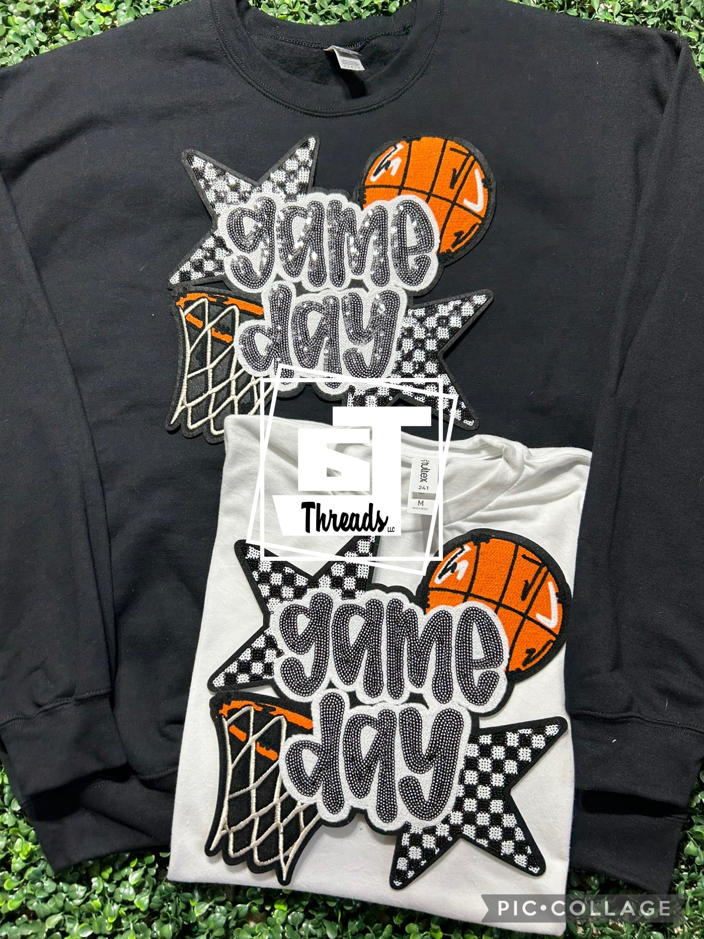 basketball checkered star game day iron on patch black sweatshirt white shirt