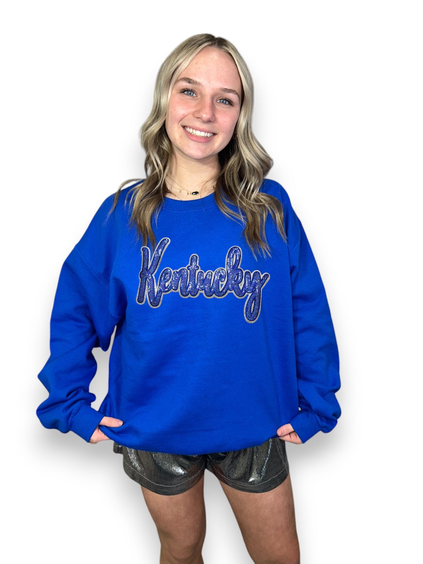 Blue Cursive Sequin Kentucky