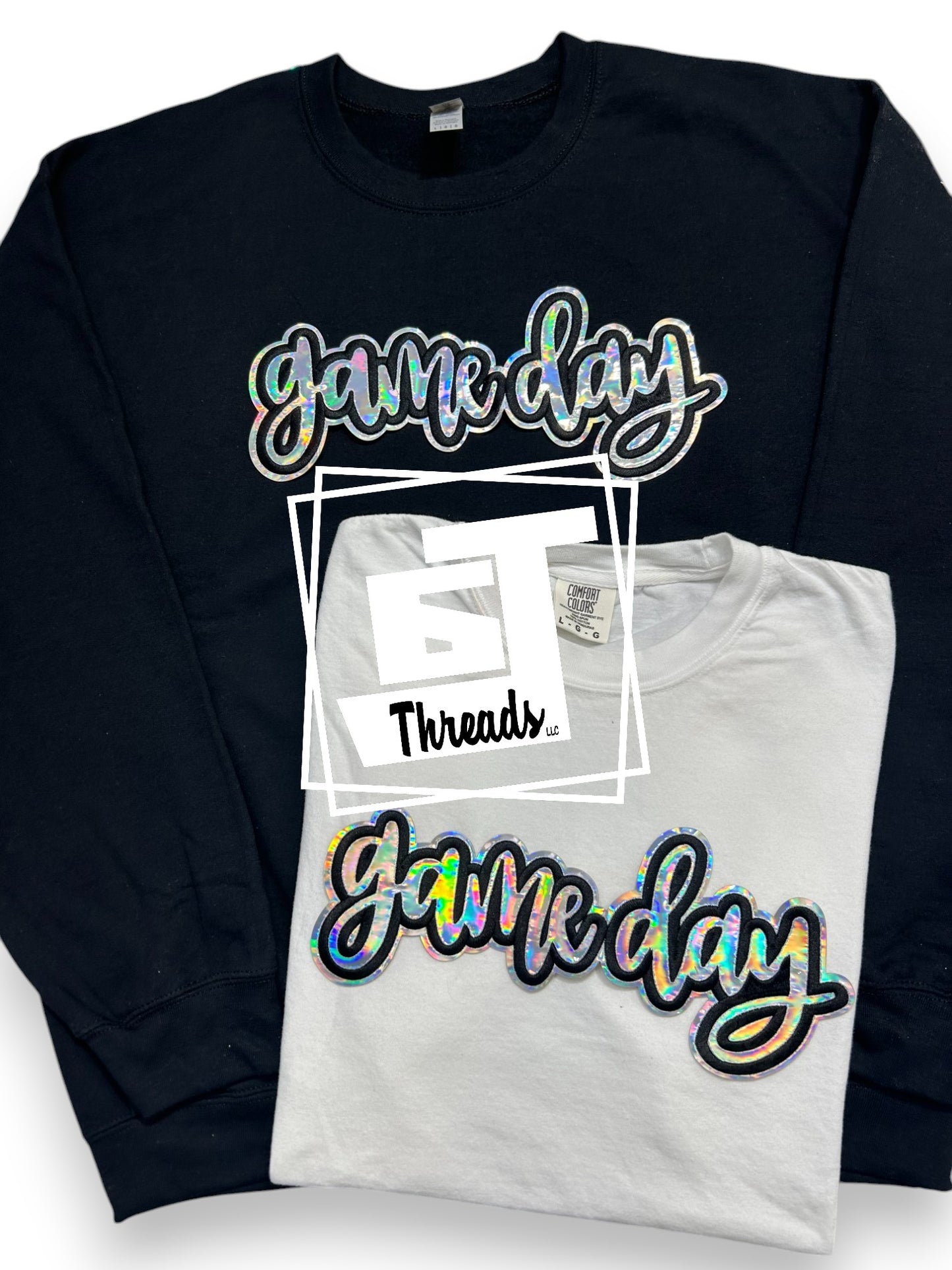 cursive metallic game day iron on patch