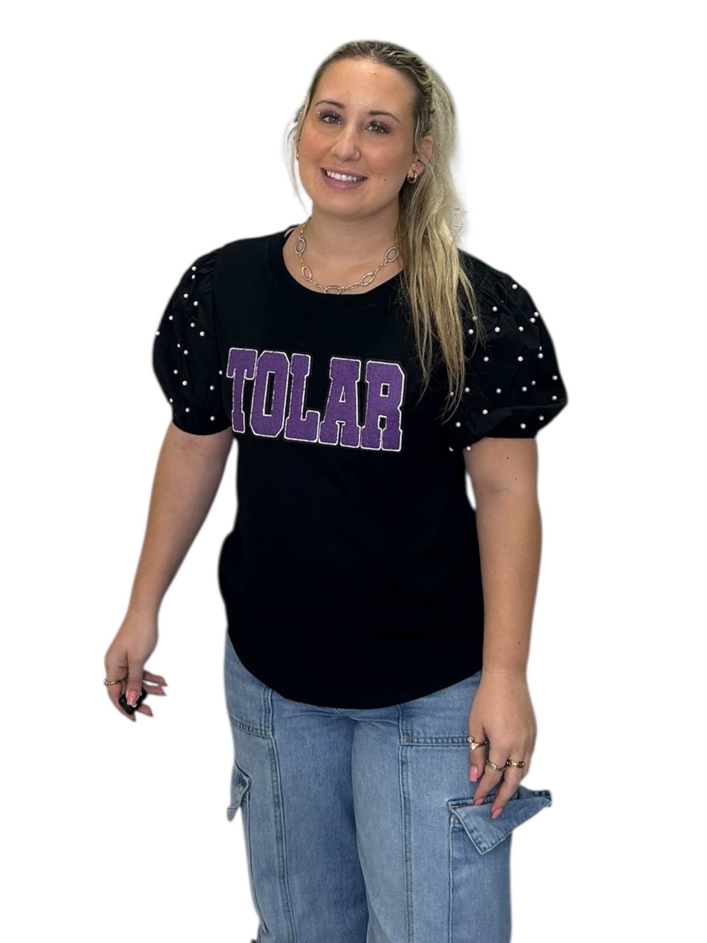Tolar Black Shirt with Pearl Sleeves
