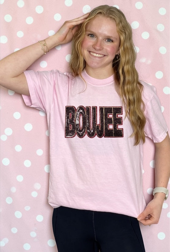 Red Block Sequin Boujee T-Shirt