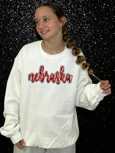 Sequin Cursive Nebraska Sweatshirt