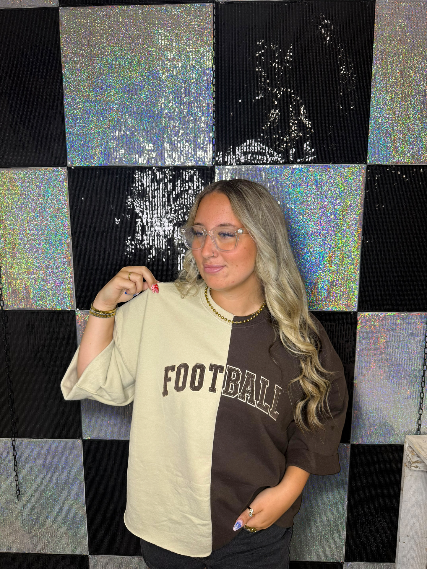 Split Crewneck Brown/Sand Boho Cut - Vintage Fuzzy Football