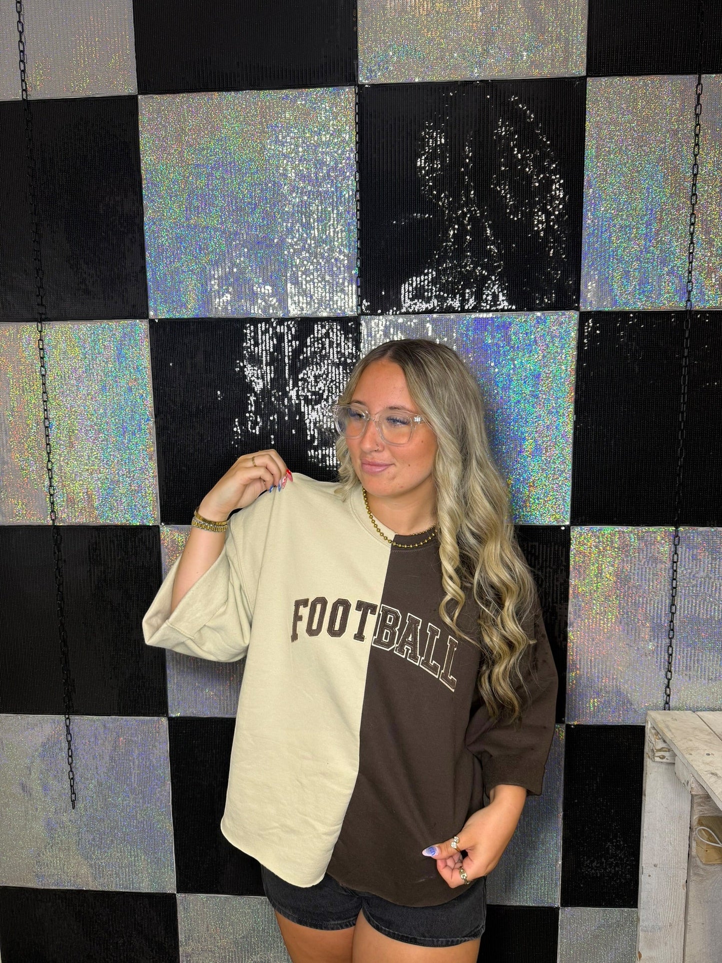 Split Crewneck Brown/Sand Boho Cut - Vintage Fuzzy Football