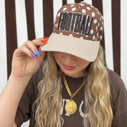 Brown Football White Polka Dot Cap