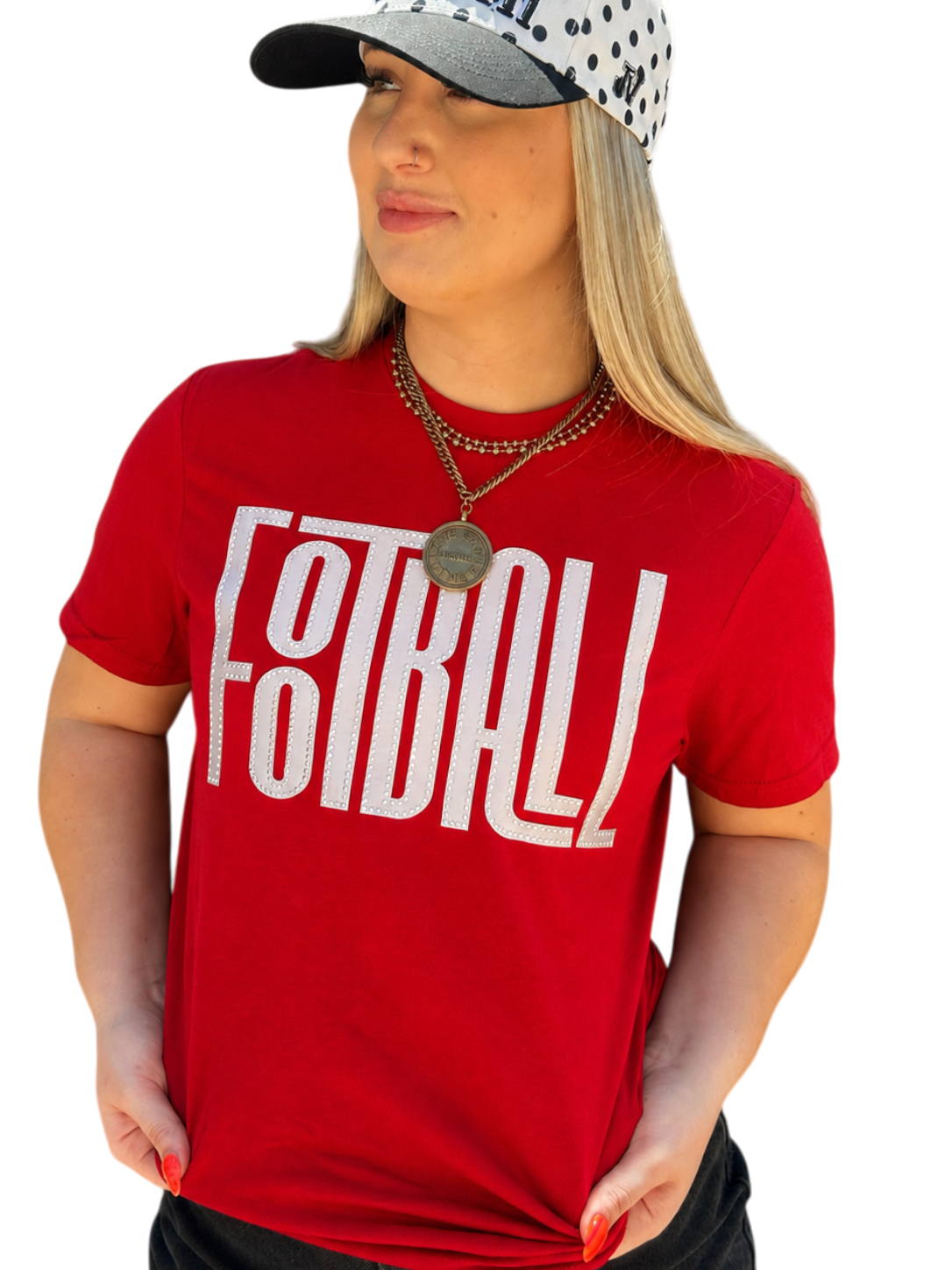 Fabric silver Football Word with Dimond Detail T-Shirt