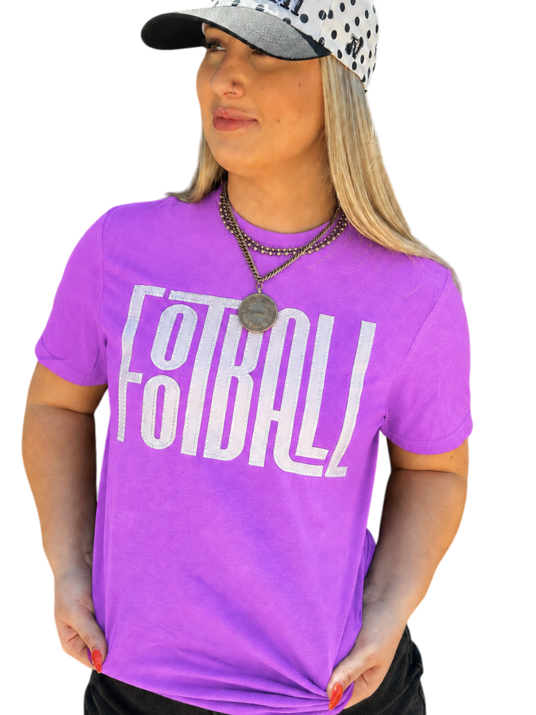 Fabric silver Football Word with Dimond Detail T-Shirt