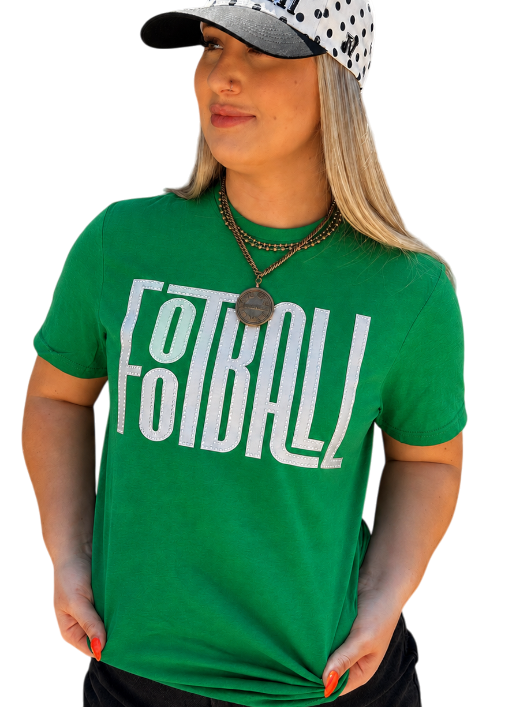 Fabric silver Football Word with Dimond Detail T-Shirt