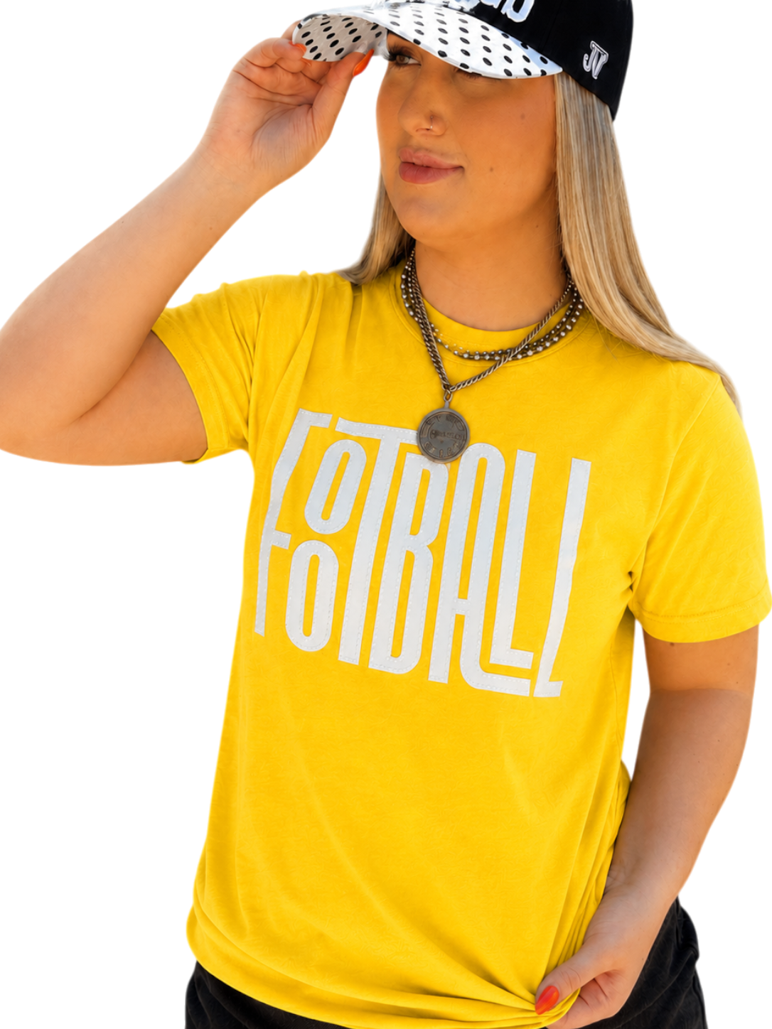 Fabric silver Football Word with Dimond Detail T-Shirt