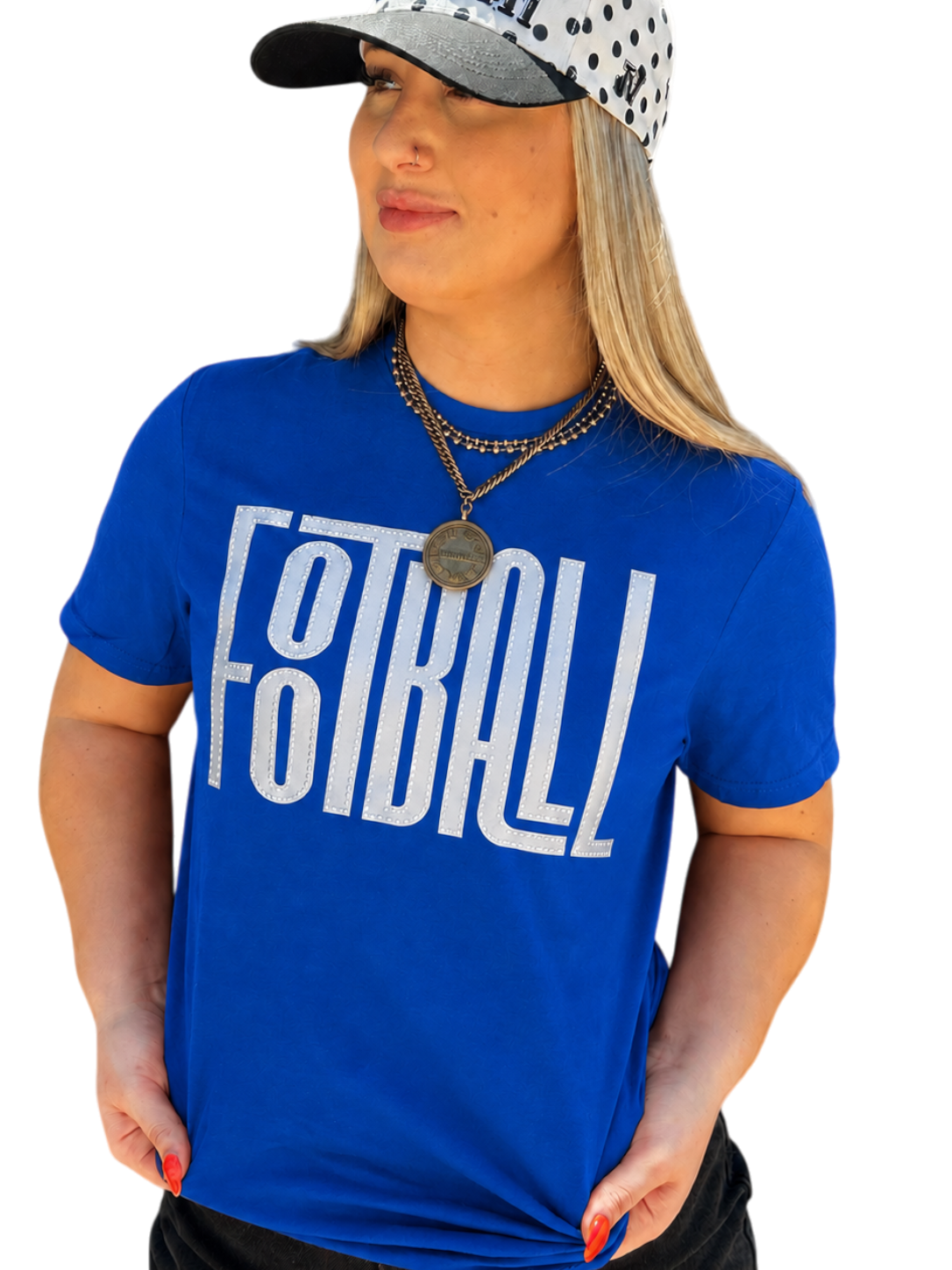 Fabric silver Football Word with Dimond Detail T-Shirt
