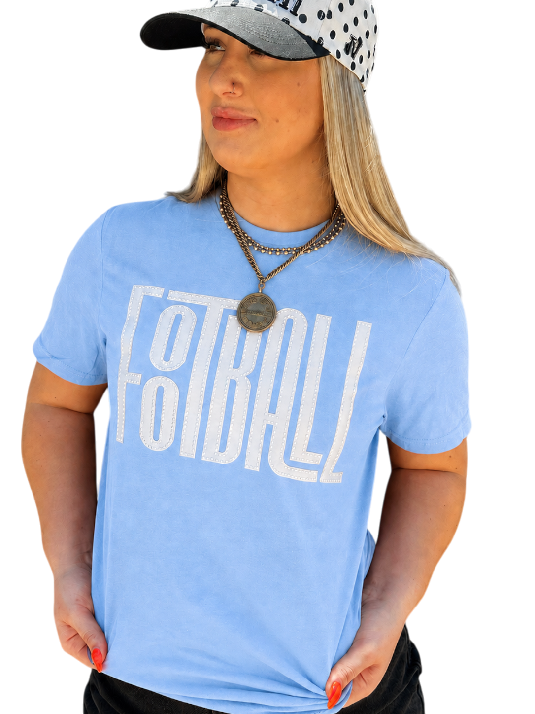 Fabric silver Football Word with Dimond Detail T-Shirt
