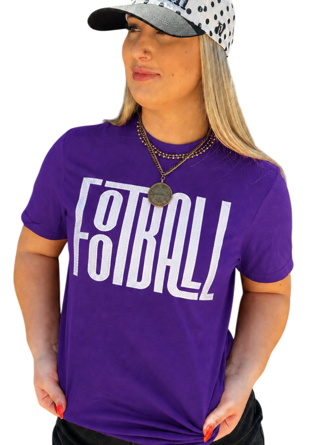 Fabric silver Football Word with Dimond Detail T-Shirt