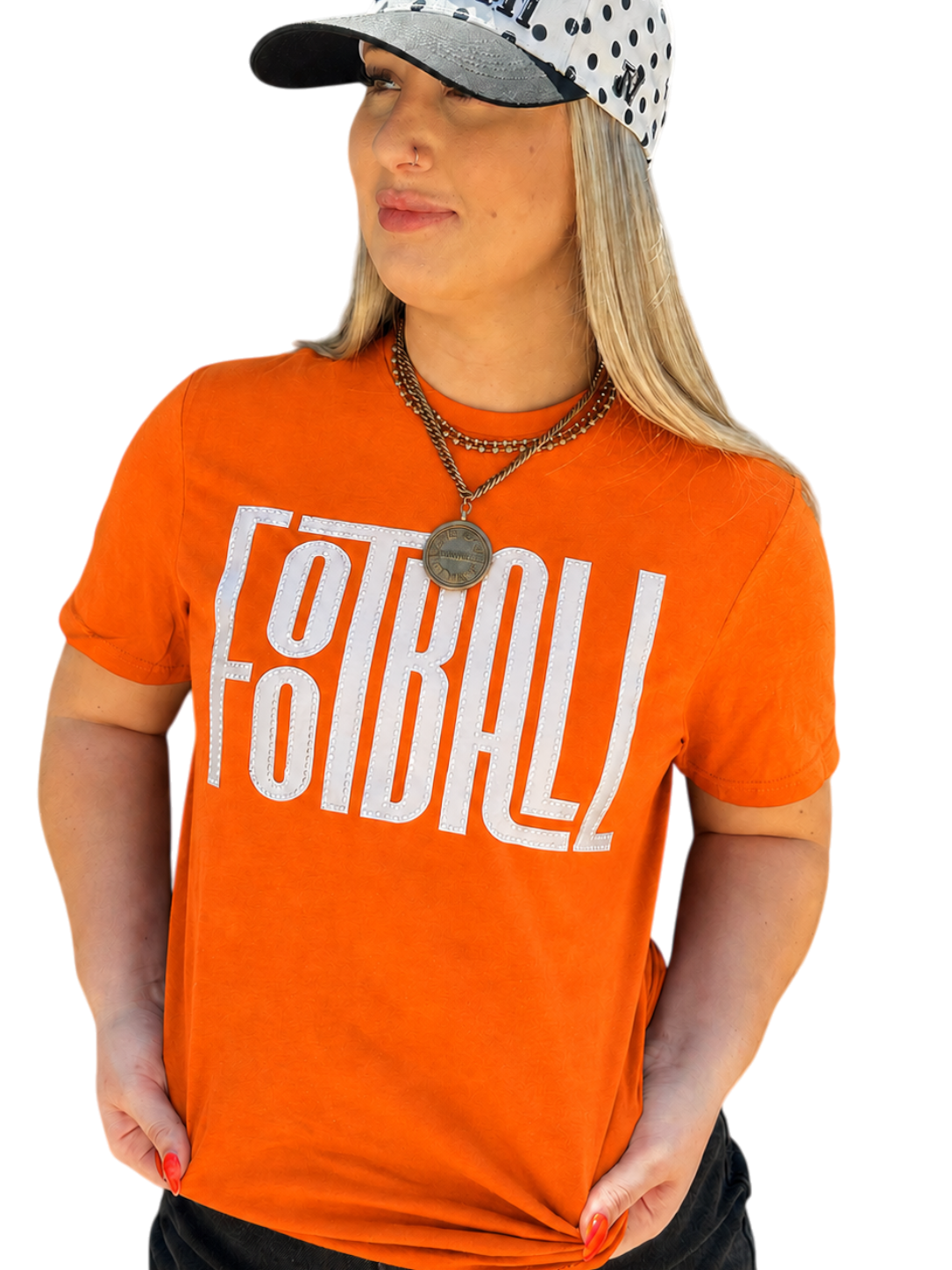 Fabric silver Football Word with Dimond Detail T-Shirt