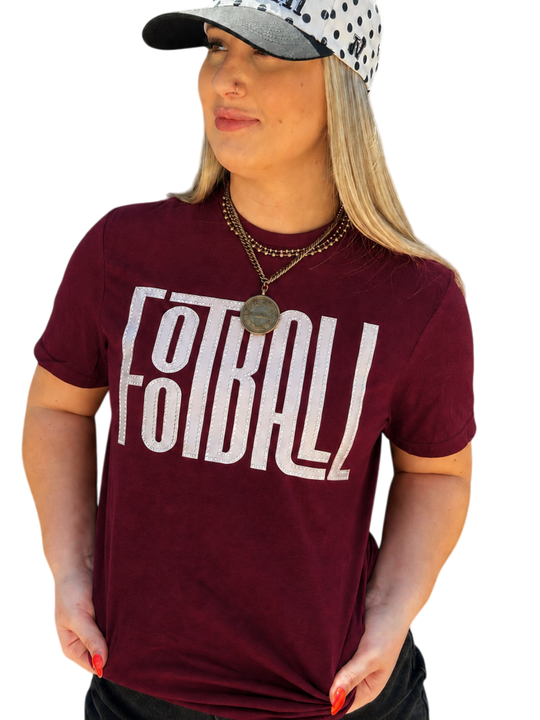Fabric silver Football Word with Dimond Detail T-Shirt